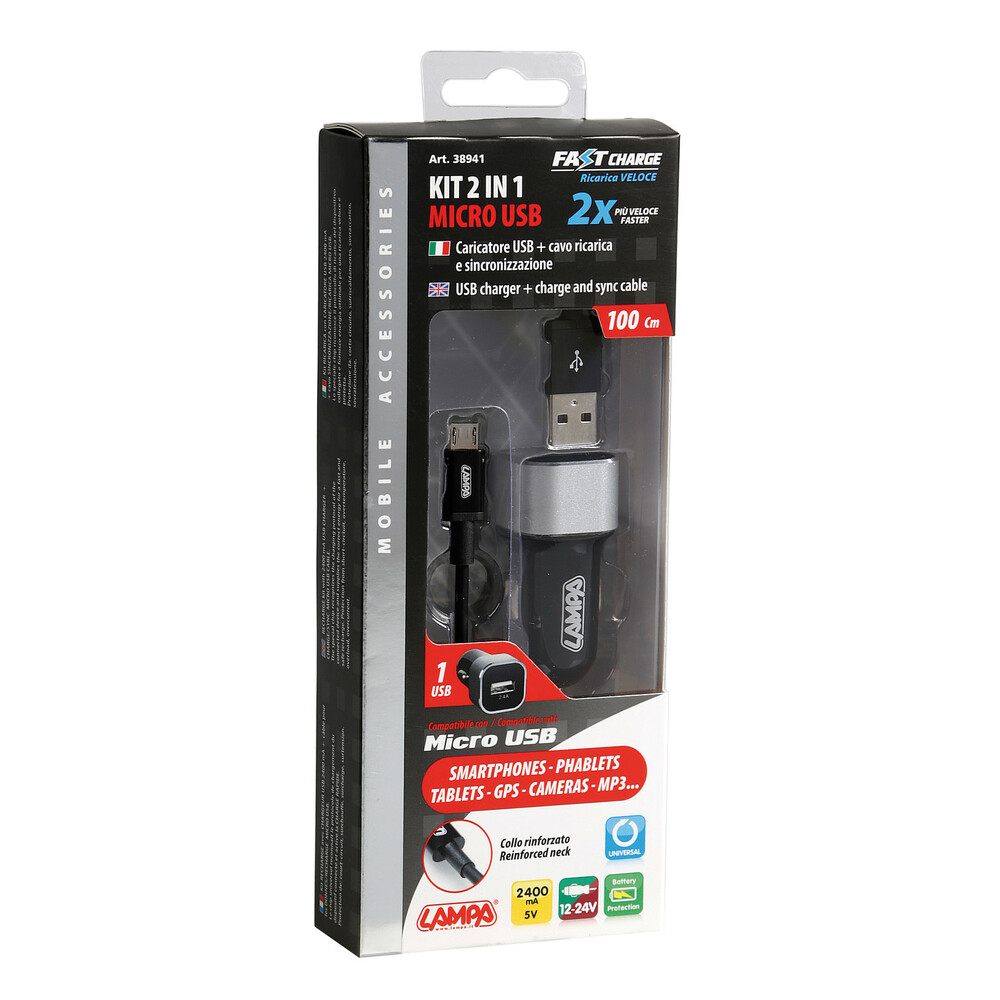 KIT RICARICA MICRO-USB CON UNIVERSAL FAST CHARGE 2