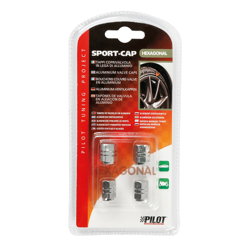 Sport-Cap Hexagonal, set 4 tappi coprivalvola – Alluminio-LAMPA 02503